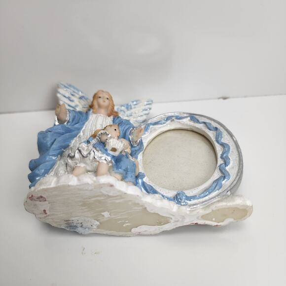 Christmas Décor Ceramic Blue & White Angel w/ Children Small Oval Photo Frame - Picture 9 of 9